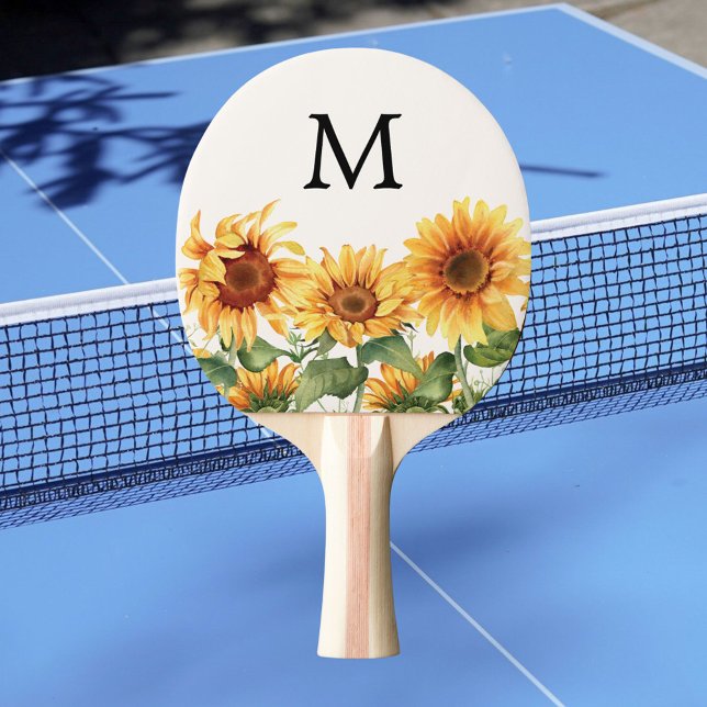 Monogrammed Rustic Yellow Sunflower Garden Ping Pong Paddle (In situ)