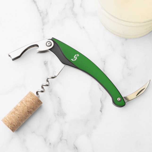 Monogrammed "S" Green Gradient Waiter's Corkscrew (Front)