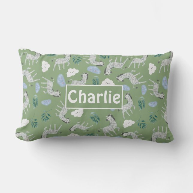 Monogrammed safari pattern for boy  sage green lumbar cushion (Front)