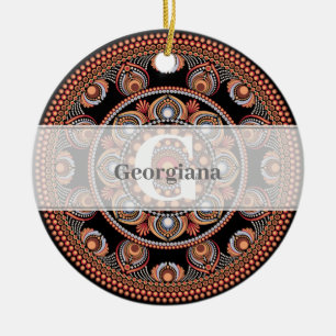 Monogrammed Safari Sunset Bohemian Dot Mandala Ceramic Ornament