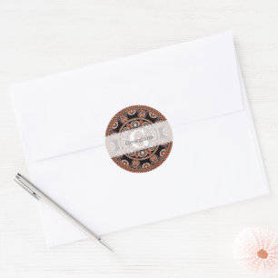 Monogrammed Safari Sunset Bohemian Dot Mandala Classic Round Sticker