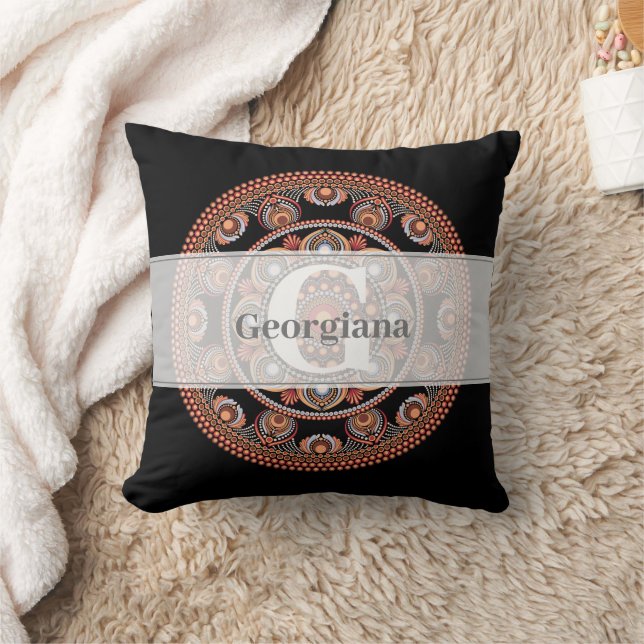 Monogrammed Safari Sunset Bohemian Dot Mandala Cushion (Blanket)
