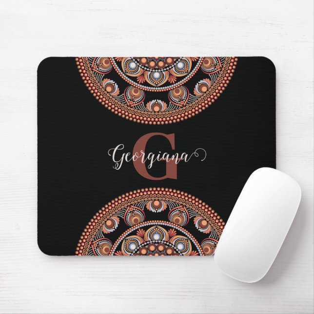 Monogrammed Safari Sunset Bohemian Dot Mandala Mouse Pad (With Mouse)
