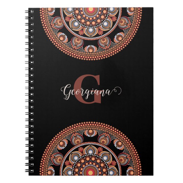Monogrammed Safari Sunset Bohemian Dot Mandala Notebook (Front)