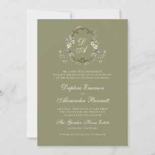 Monogrammed Sage Green Botanical Wedding Invitation