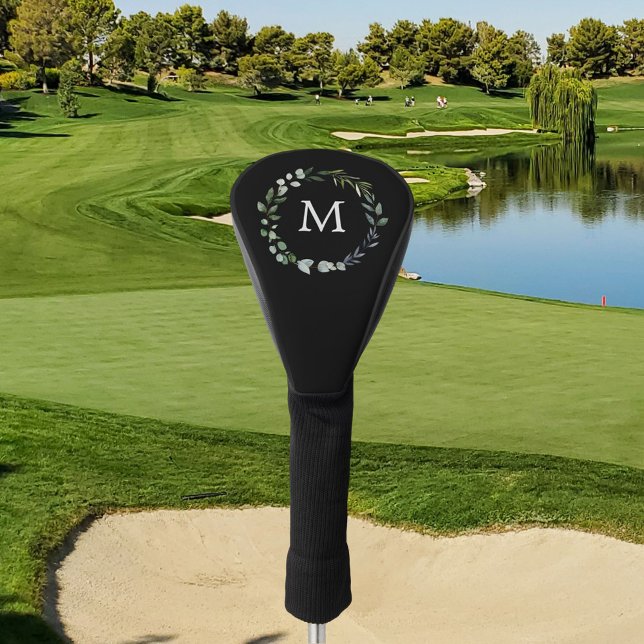 Monogrammed Sage Green Leaves Greenery Wreath  Golf Head Cover (In situ)