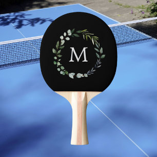 Monogrammed Sage Green Leaves Greenery Wreath Ping Pong Paddle