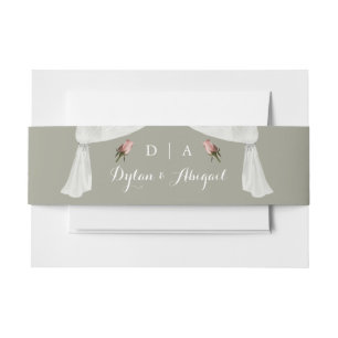 Monogrammed Sage w/Roses Wedding Belly Band Invitation Belly Band