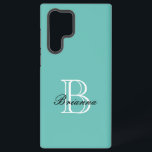 Monogrammed Samsung Galaxy phone case<br><div class="desc">Turquoise blue monogrammed Samsung Galaxy10 phone case. Elegant name monogram design template with stylish script typography and initial letter. One of the cheapest phone covers on Zazzle. Unique Birthday gift idea for friends and family.</div>