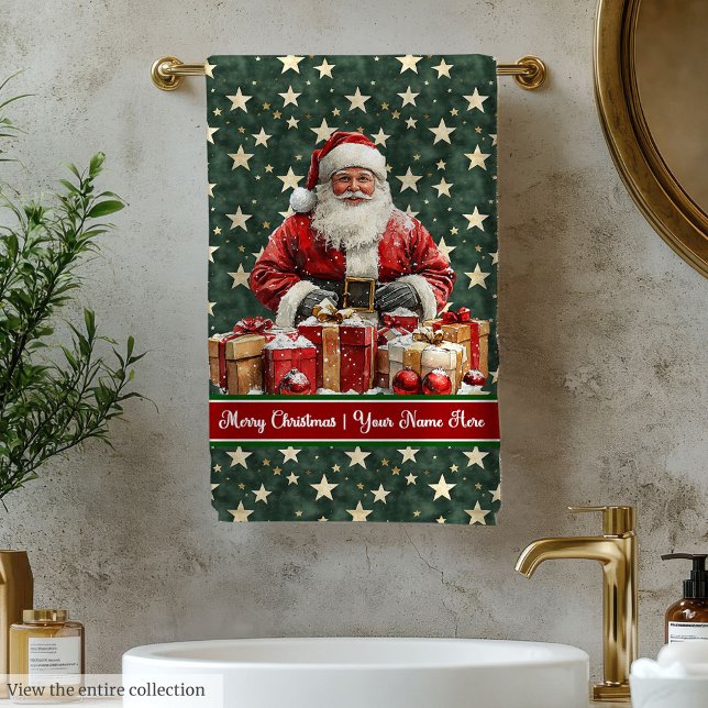 Monogrammed Santa Claus Christmas Bath Towels (Monogrammed Santa Claus Christmas Bath Towels)