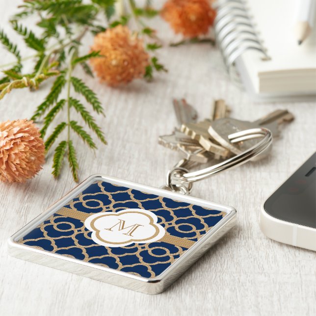 Monogrammed Sapphire Blue and Gold Moroccan Key Ring (Side)