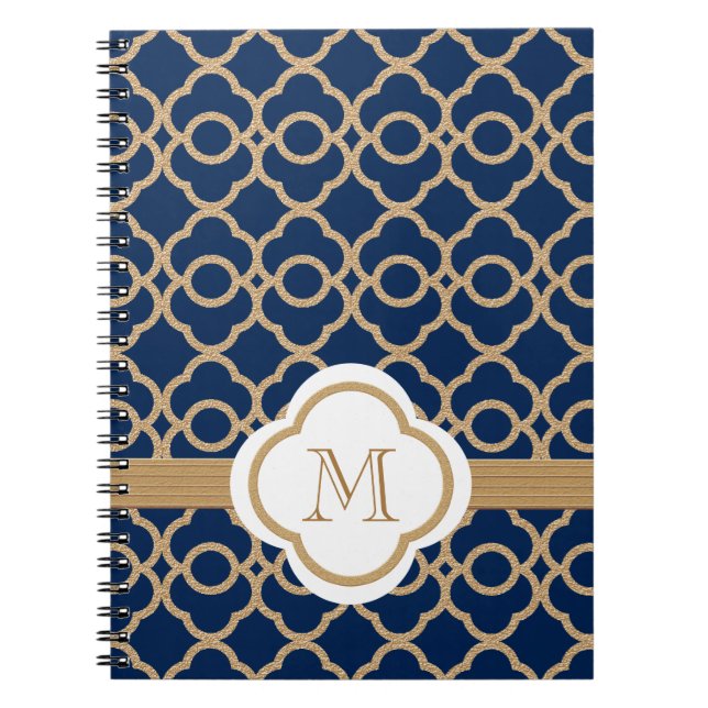 Monogrammed Sapphire Blue and Gold Moroccan Notebook (Front)