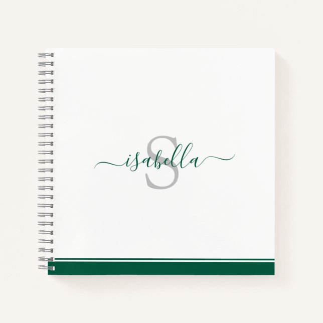 Monogrammed Script Emerald Green Notebook (Front)