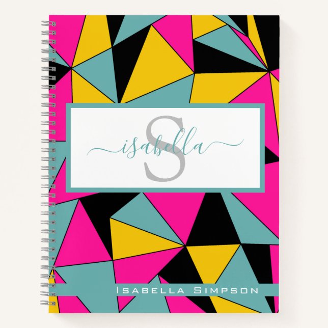 Monogrammed Script Teal Pattern Notebook (Front)