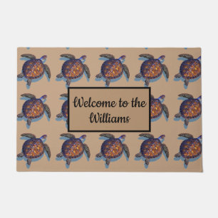 Monogrammed sea turtle door mat