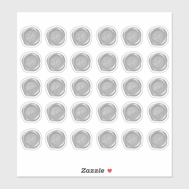 Monogrammed Silver Faux Wax Seals Sticker (Sheet)