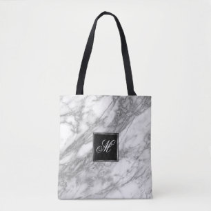 Monogrammed Silver Grey Glitter Design Tote Bag