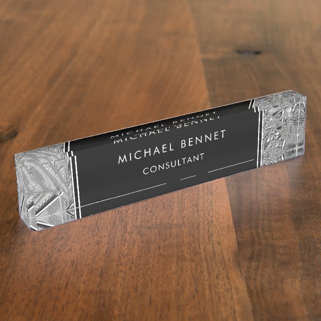 Monogrammed Silver Metallic Business  Desk Name Pl Nameplate (Side)