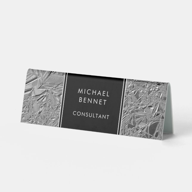 Monogrammed Silver Metallic Business  Table Tent S (Front)