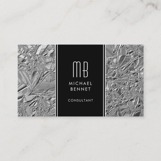 Monogrammed Silver Metallic Foil Business Card (Front)