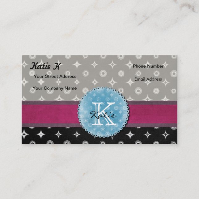Monogrammed Silver Star Business Card (Front)