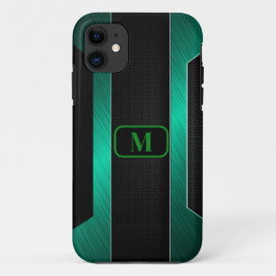 Monogrammed Sleek Green Metal  iPhone 11 Case