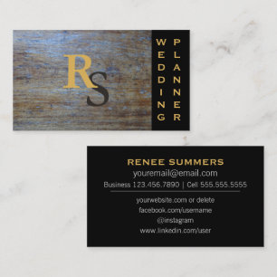 Monogrammed Social Media   Rustic Wedding Planner Business Card