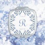 Monogrammed Something Blue Floral Scripture Gift Compact Mirror<br><div class="desc">Make your special day even more memorable with this personalised compact mirror featuring a beautiful blue floral leaf design on a chic white background. Add a touch of uniqueness by personalising it with an initial of your choice. You can also further personalise with a short Bible verse or quote along...</div>