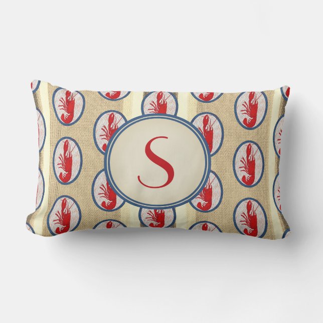 Monogrammed Spiny Rock Lobster Lumbar Cushion (Front)