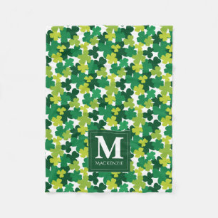Monogrammed St. Patrick's Day Shamrocks Fleece Blanket