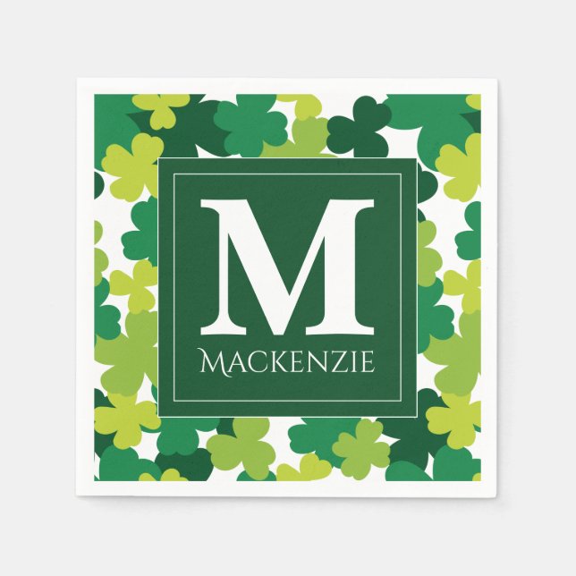 Monogrammed St. Patrick's Day Shamrocks Napkin (Front)