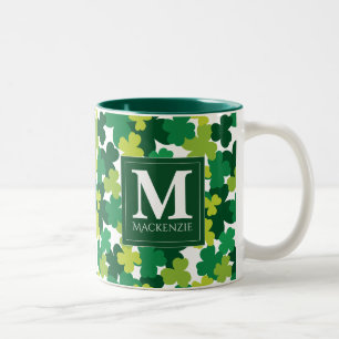 Monogrammed St. Patrick's Day Shamrocks Two-Tone Coffee Mug