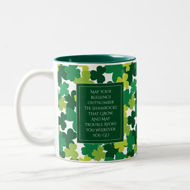 Monogrammed St. Patrick's Day With Irish Blessing Two-Tone Coffee Mug (Left)
