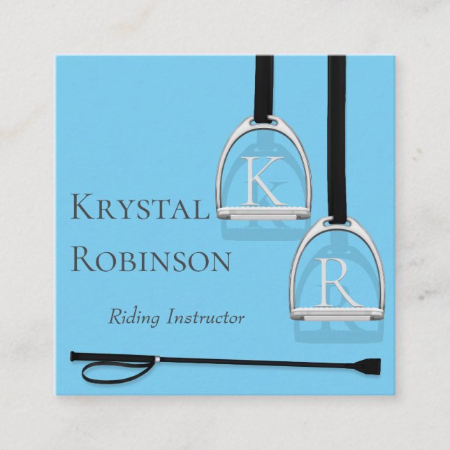 Monogrammed Stirrup Irons Blue Equestrian Square S Square Business Card (Front)