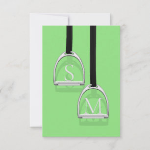 Monogrammed Stirrup Irons Lime Green Equestrian Thank You Card