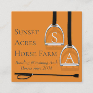 Monogrammed Stirrup Irons Orange Equestrian Square Square Business Card