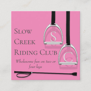 Monogrammed Stirrup Irons Pink Equestrian Square Business Card