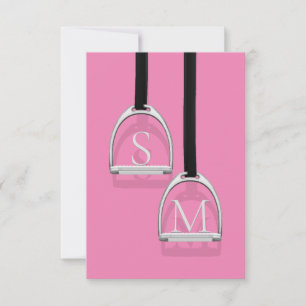 Monogrammed Stirrup Irons Pink Equestrian Thank You Card