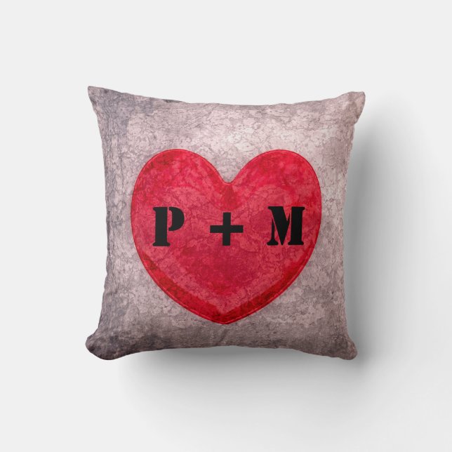 Monogrammed Stonewashed Heart Cushion (Front)