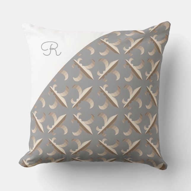Monogrammed Striped fleur de lis pattern Cushion (Front)