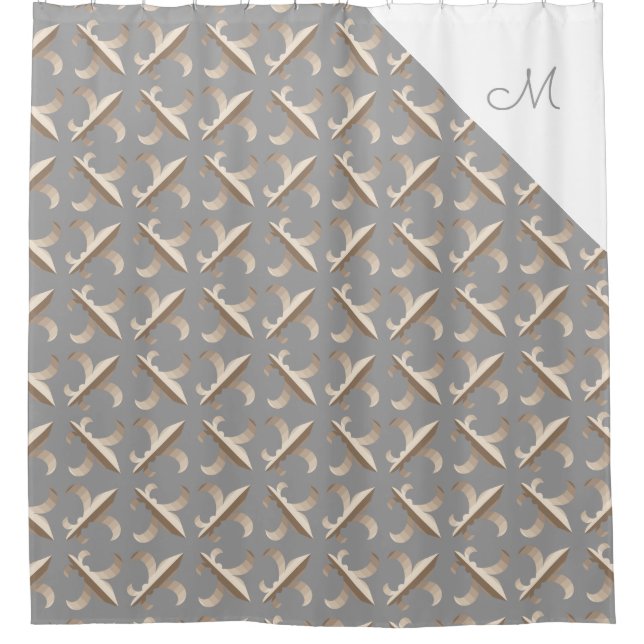 Monogrammed Striped fleur de lis pattern Shower Curtain (Front)