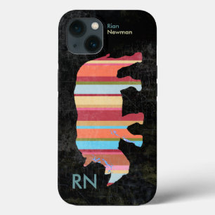 Monogrammed Striped Rhino iPhone 13 Case