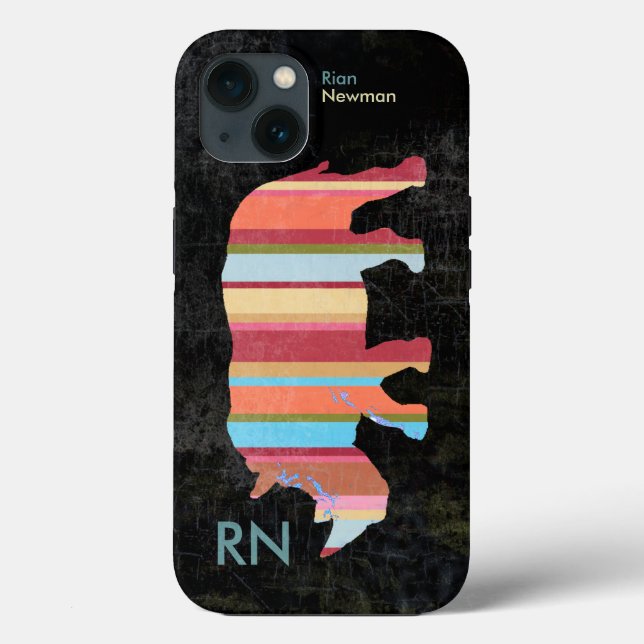 Monogrammed Striped Rhino Case-Mate iPhone Case (Back)