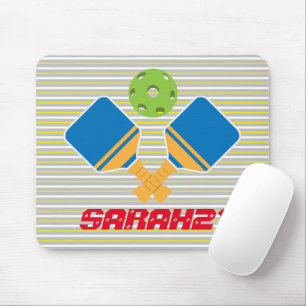 Monogrammed stripes Pickleball player Blue green Mouse Pad