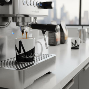 monogrammed stylish Black and white colour block Coffee Mug