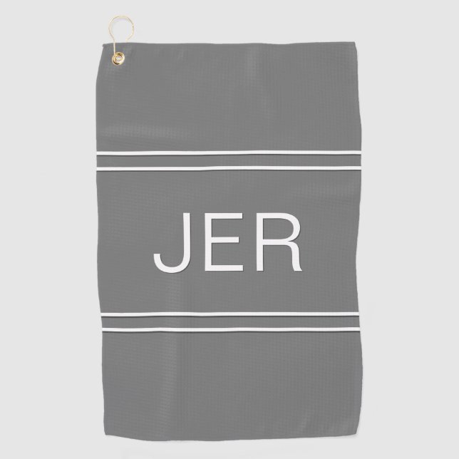 Monogrammed Stylish Golfer Elegant Modern Grey Golf Towel (Front)