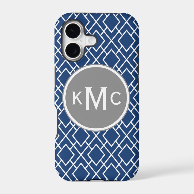 Monogrammed Stylish Navy Blue Diamond Pattern (Back)