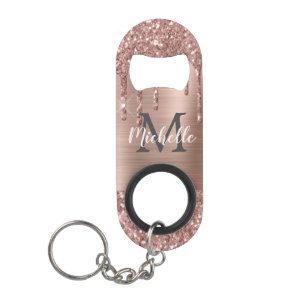 Monogrammed Stylish Rose Gold Glitter Drips 