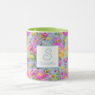 Monogrammed Summer Cottage Garden Blue Mug