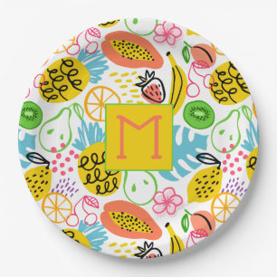 Monogrammed Summer Fruit Pattern Paper Plate